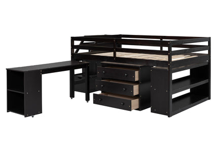 Loft Bed With Retractable Writing Desk And 3 Drawers With Storage Stairs And Shelves