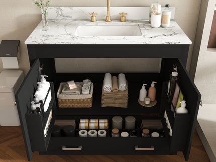 Bathroom Vanity Set, Soft Close Doors, 3 Faucet Holes, Sink Included - Black