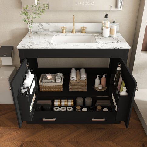 Bathroom Vanity Set, Soft Close Doors, 3 Faucet Holes, Sink Included - Black