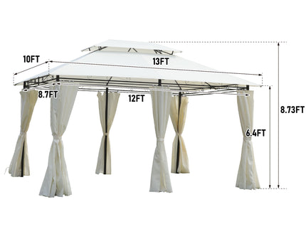 Outdoor Patio Gazebo Tent With Ventilated Double Roof And Sidewall