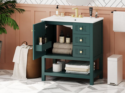 Transitional Style Bathroom Vanity Cabinet Combo With Ceramic Sink