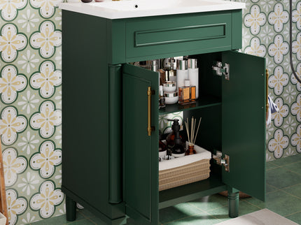 Bathroom Vanity With Integrated Sink, 2 Door Cabinet, Single Sink For Small To Medium Bathrooms