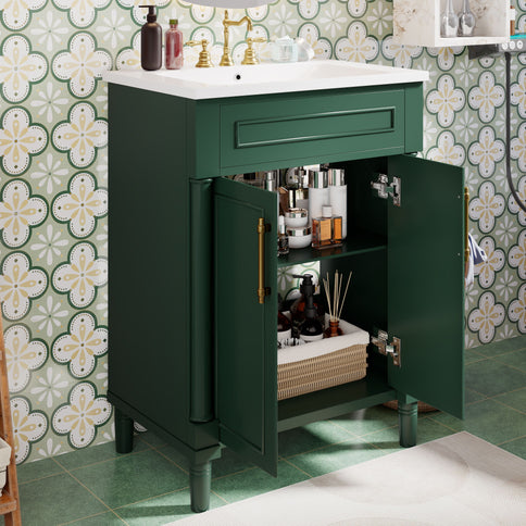 Bathroom Vanity With Integrated Sink, 2 Door Cabinet, Single Sink For Small To Medium Bathrooms