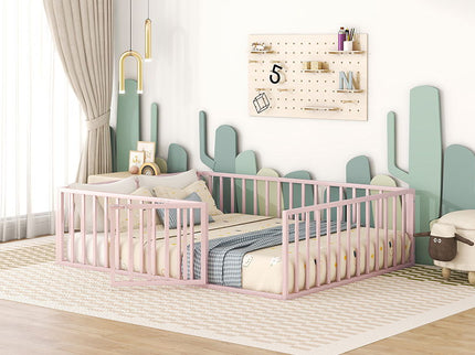 Metal Floor Bed Frame With Fence And Door