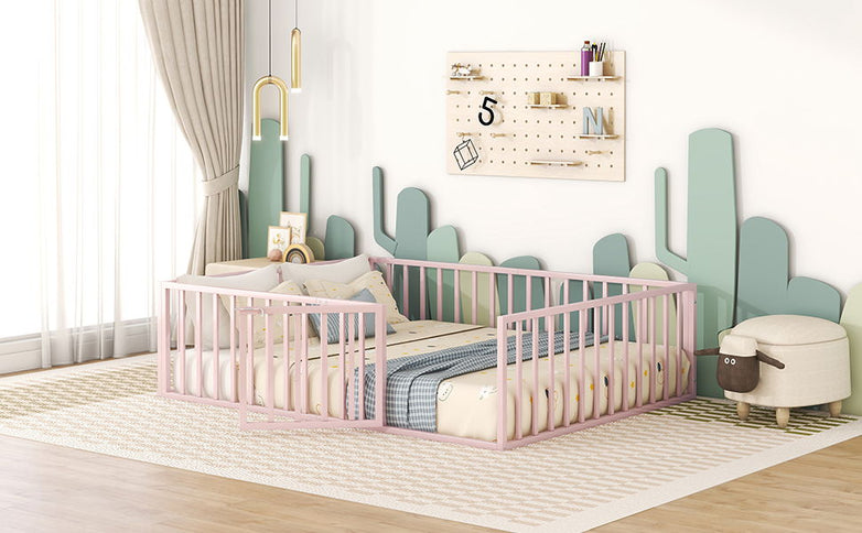 Metal Floor Bed Frame With Fence And Door