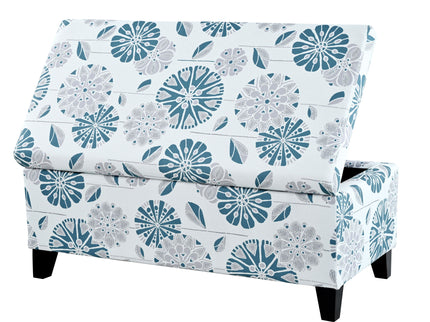 Luxury Storage Ottoman With Floral Patterned Fabric, Soft-Close Hinges, Multi Functional