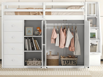 Loft Bed With Built In Wardrobes, Cabinets And Drawers