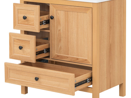 Modern Bathroom Vanity With Sink, Soft Close Drawers & Door, Storage Rack