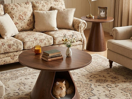 Nesting Coffee Table With Integrated Cat Cave Bed (Set of 2) - Walnut