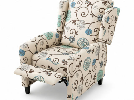 Wingback Recliner Chair With Padded Arms - Beige