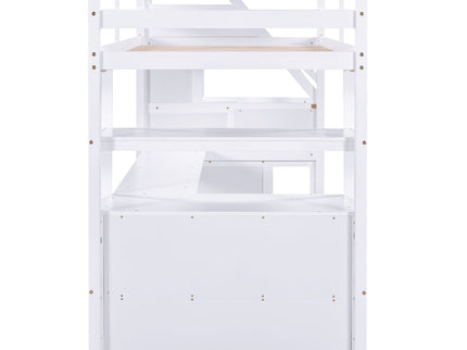 Loft Bed With Desk, Shelves, 2 Drawers, Storage Staircase