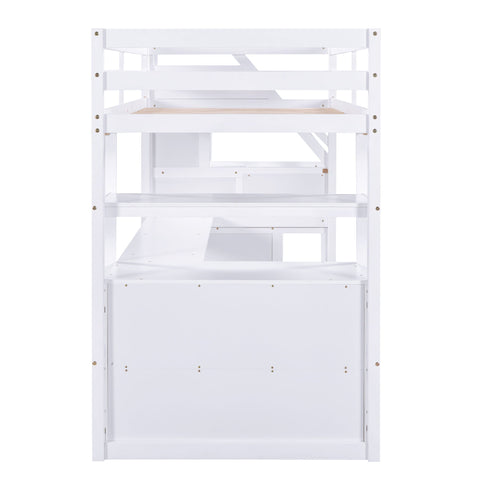 Loft Bed With Desk, Shelves, 2 Drawers, Storage Staircase