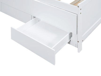Full Size Platform Bed With Storage LED Headboard, Twin Trundle And 3 Drawers - White
