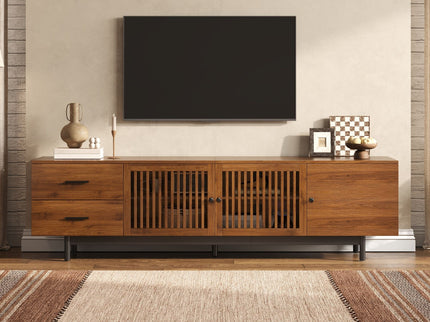 TV Stand, Media Console With 2 Drawers, Soft Closing Hinges, Adjustable Shelves - Walnut
