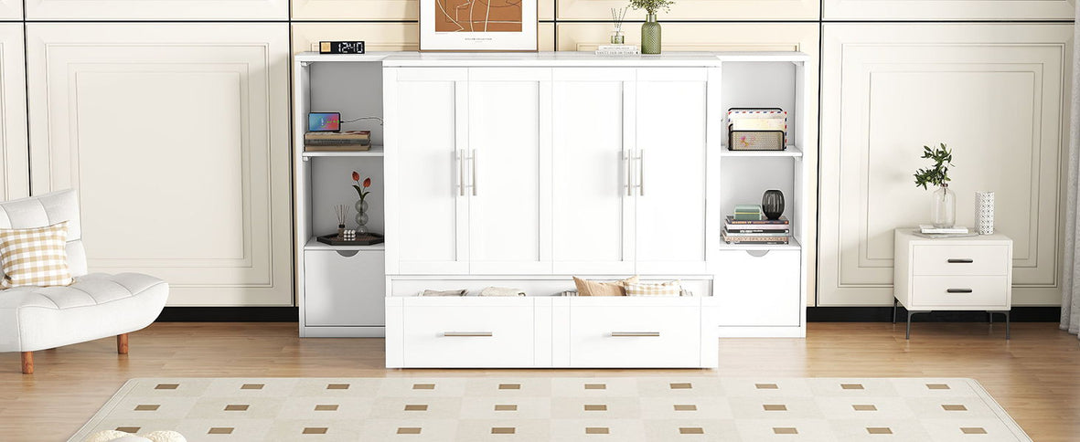 Murphy Bed With Shelves, Drawers And USB Ports