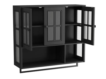 3 Door Wall Cabinet With Glass Door And Towel Bar