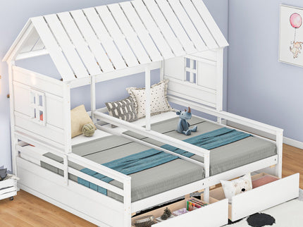 House Platform Beds With 2 Drawers, Side By Side Design