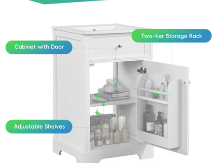 20" Bathroom Vanity With Sink, Soft Closing Cabinet Door, Adjustable Shelf & Storage Rack - White