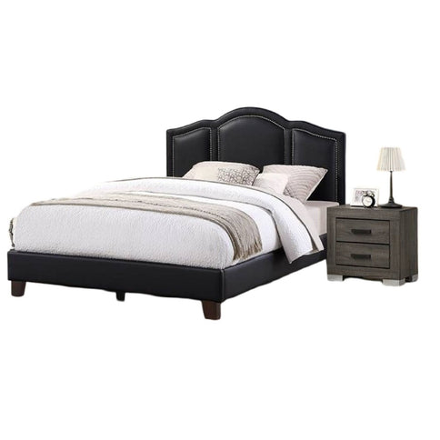 Full Size Bed With Unique Headboard - Black