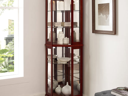 6 Shelf Corner Curio Display Cabinet With Lights, Mirrors And Adjustable Shelves (E26 Light Bulb Not Included)