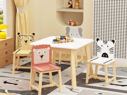 Kids Table And Chair Set With Cartoon Animals Design - White