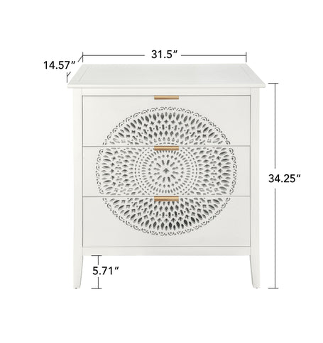 3 Drawer Cabinet With Hollow Carved 3 Drawer Dresser Storage Chest With Metal Handles For Entryway Living Room Bedroom - Beige