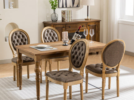 French Style Solid Wood Frame Antique Painting, Hand-Pulled Buckle Decoration Artificial Dining Chair With Nailhead Trim, Wood Legs