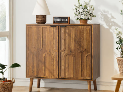 Farmhouse Style Sideboard Buffet Cabinet With Storage Bar Cabinet - Walnut