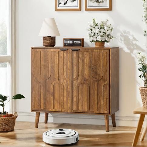 Farmhouse Style Sideboard Buffet Cabinet With Storage Bar Cabinet - Walnut