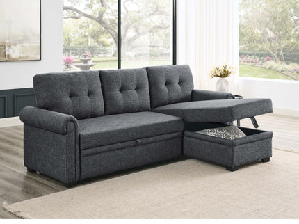 Upholstered Sleeper Sofa With Reversible Storage Chaise - Dark Gray