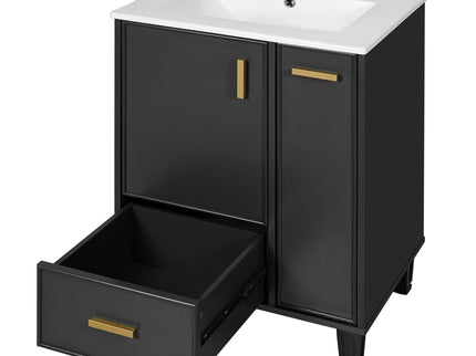 Bathroom Vanity With Sink, Deep Drawer And Pull Out Basket, Rectangular Design - Black