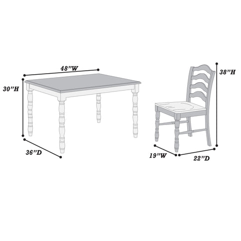 5 Piece Dining Set With Table And Ladder Back Chairs - Oak / White