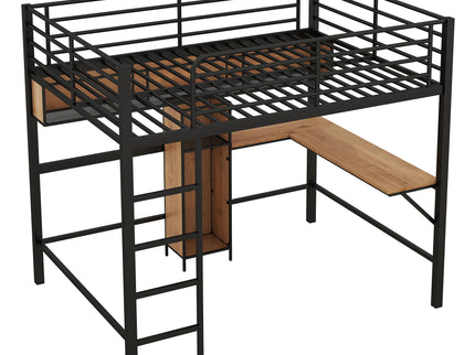 Full Size & Loft Bed With L-Shaped Desk And Shelves - Black