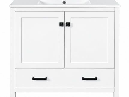 Bathroom Vanity With Sink, Soft Close Doors, Double Storage Shelves & Divided Drawer Ample Storage - White