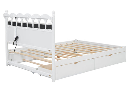 Storage Platform Bed, With 2 Big Drawers, Trundle, One Set Of Sockets & USB Ports
