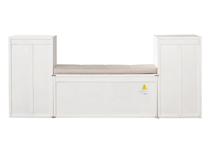 Entryway Storage Bench With Cushion, Drawers & Open Shelves