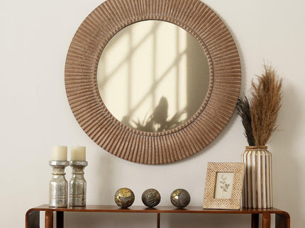 Handcarved Decorative Hanging Wall Mirror - Antique Brown / White