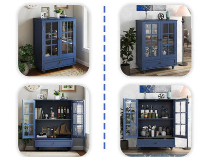 Minimalist Buffet Cabinet With Double Glass Doors And Drawer