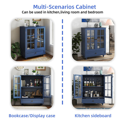 Minimalist Buffet Cabinet With Double Glass Doors And Drawer