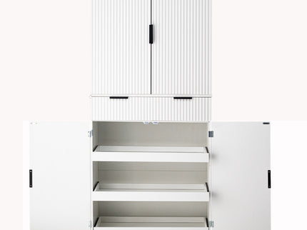 Fluted Kitchen Pantry Cabinet With 3 Keyboard Drawers & 6 Adjustable Door Shelves