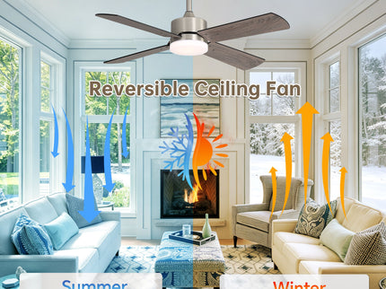 42" Ceiling Fan With Light And Memory Function, DC Reversible Motor, 4 Blades