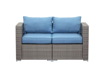 2 Piece Patio Loveseat Set With Thick Cushions, Outdoor Sectional Sofa For Balcony - Blue / Brown