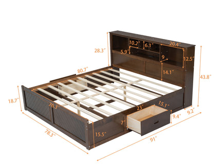 Platform Bed With Multi Storage Headboard, USB And Drawers