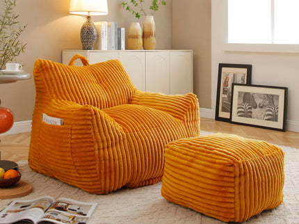 Giant Bean Bag Chair With Armrests And Footstool
