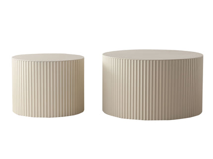Drum Nesting Coffee Table With Wave Stripe Design For Living Room (Set of 2) - Beige / White