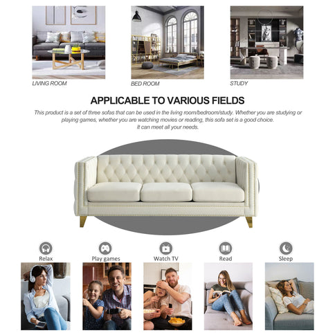 Modern Sofa With Button Tufting, Upholstered Couch For Living Room