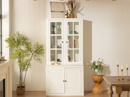 Retro Style Hutch Cabinet With Glass Door, China Cabinet For Home