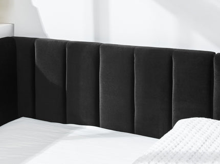 Mid-Century Upholstered Tufted Bed Frame With Backrest And Armrests