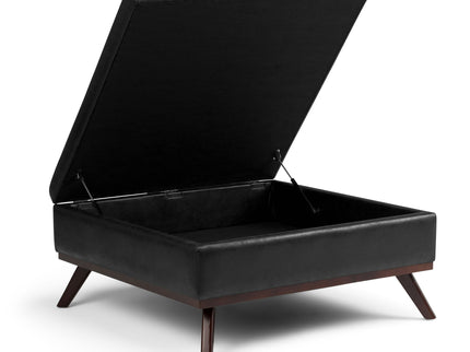 Owen - Square Coffee Table Storage Ottoman - Distressed Black