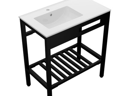 Console Sink With Legs, 32" X 18.5", Durable Porcela With Support - White / Black
